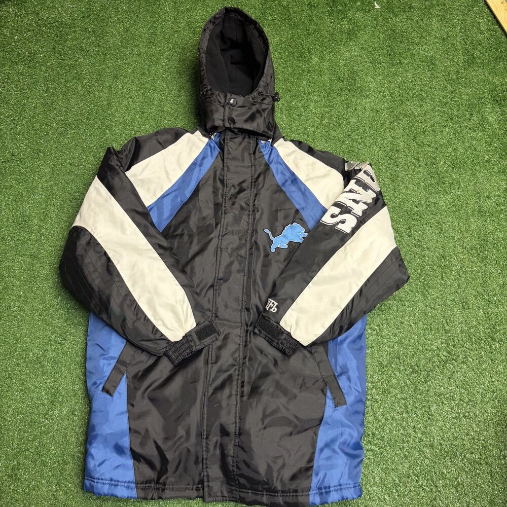 NFL Detroit Lions Jacket Men’s Medium Blue Silver Football Team Outerwear